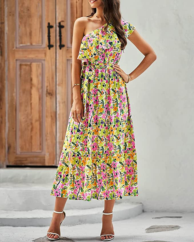 Vestido Bohemio sin Mangas de Talle Alto con Hombro Asimétrico | Ideal para Primavera y Verano