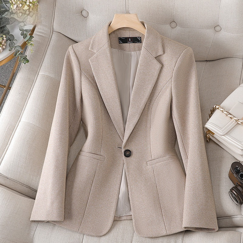 Blazer de Mujer con Estampado de Cuadro de Gallo, Manga Larga y Cierre de Botón | Ideal para Otoño e Invierno