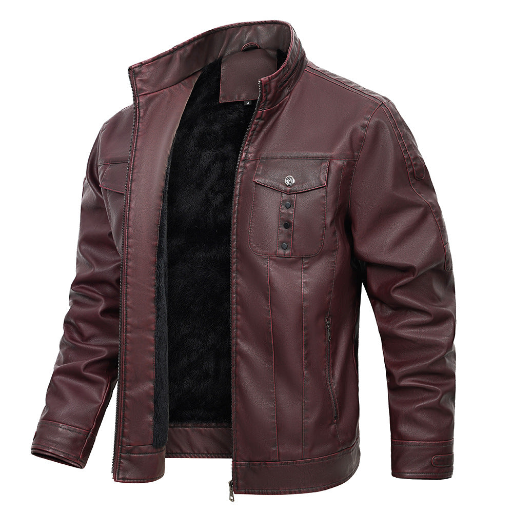 Chaqueta De Cuero PU Para Hombre Con Bolsillos De Parche | Ideal Para Primavera Y Otoño