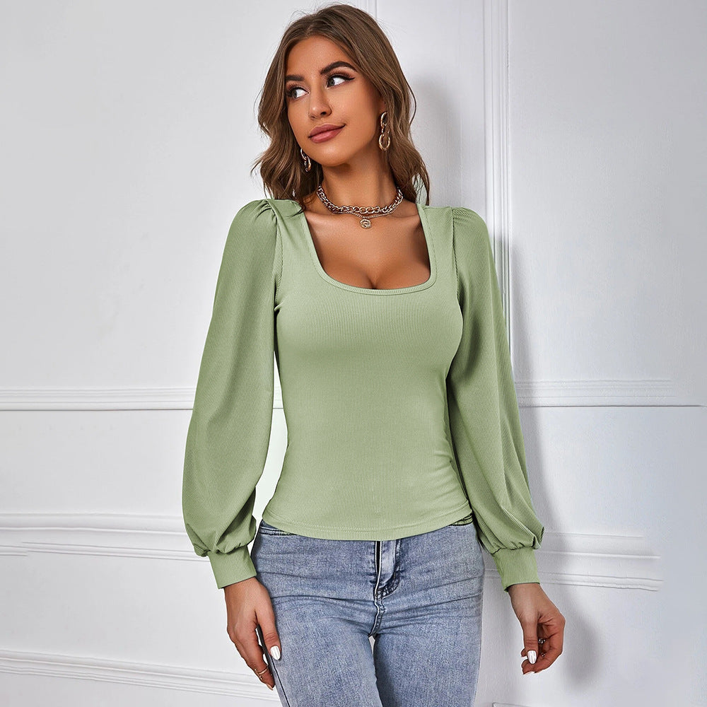 Blusa Verde con Mangas Abullonadas y Escote Cuadrado | Ideal para Primavera y Otoño