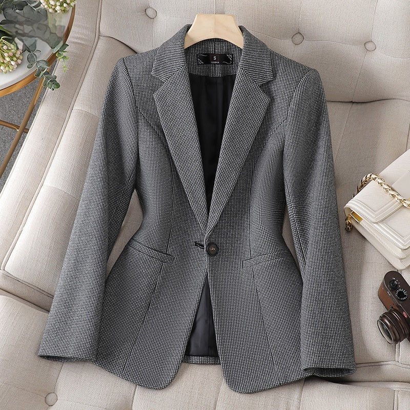 Blazer de Mujer con Estampado de Cuadro de Gallo, Manga Larga y Cierre de Botón | Ideal para Otoño e Invierno