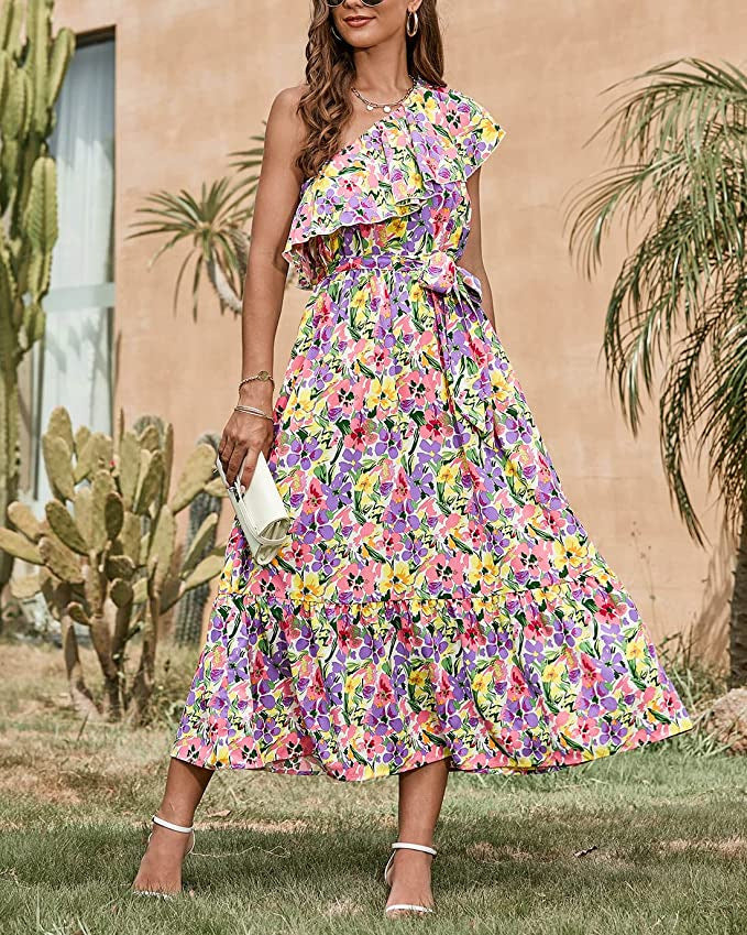 Vestido Bohemio sin Mangas de Talle Alto con Hombro Asimétrico | Ideal para Primavera y Verano