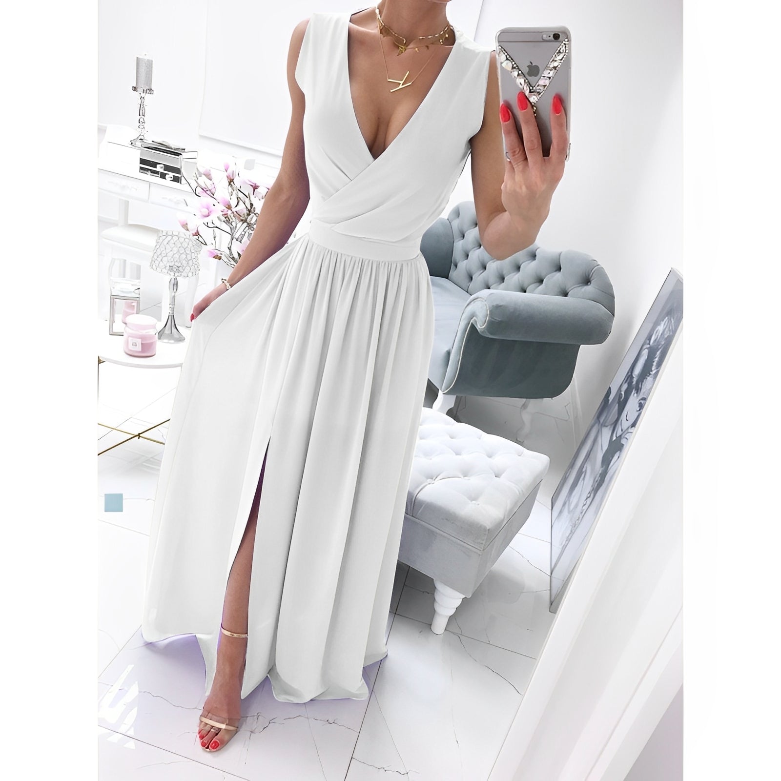 Vestido Blanco Largo sin Mangas con Botones de Madera | Ideal para Primavera y Verano