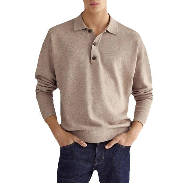 Camisa Polo de Hombre con Cuello en V y Botones de Manga Larga | Ideal para Otoño