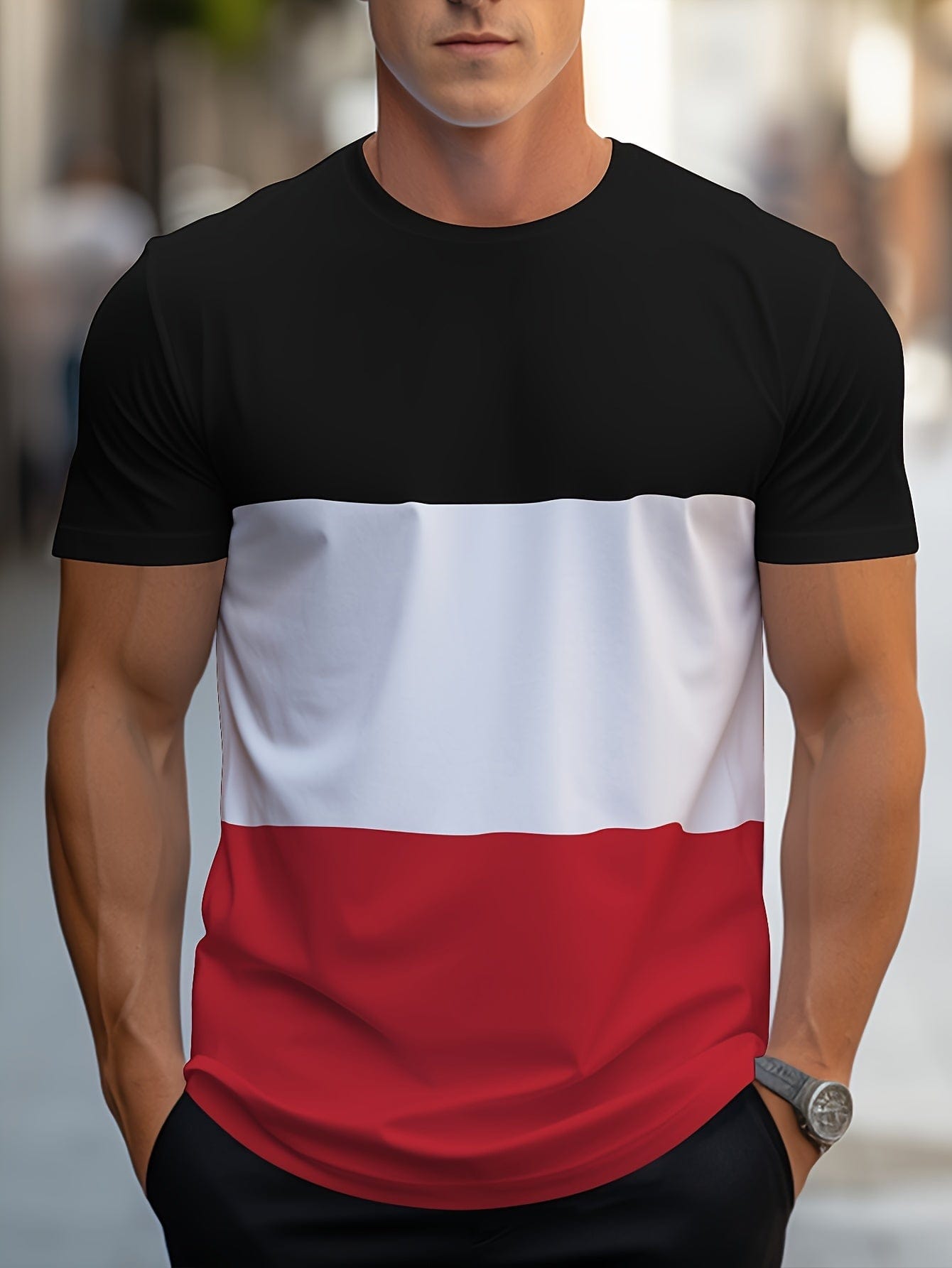 Camiseta de manga corta con diseño de rayas contrastantes