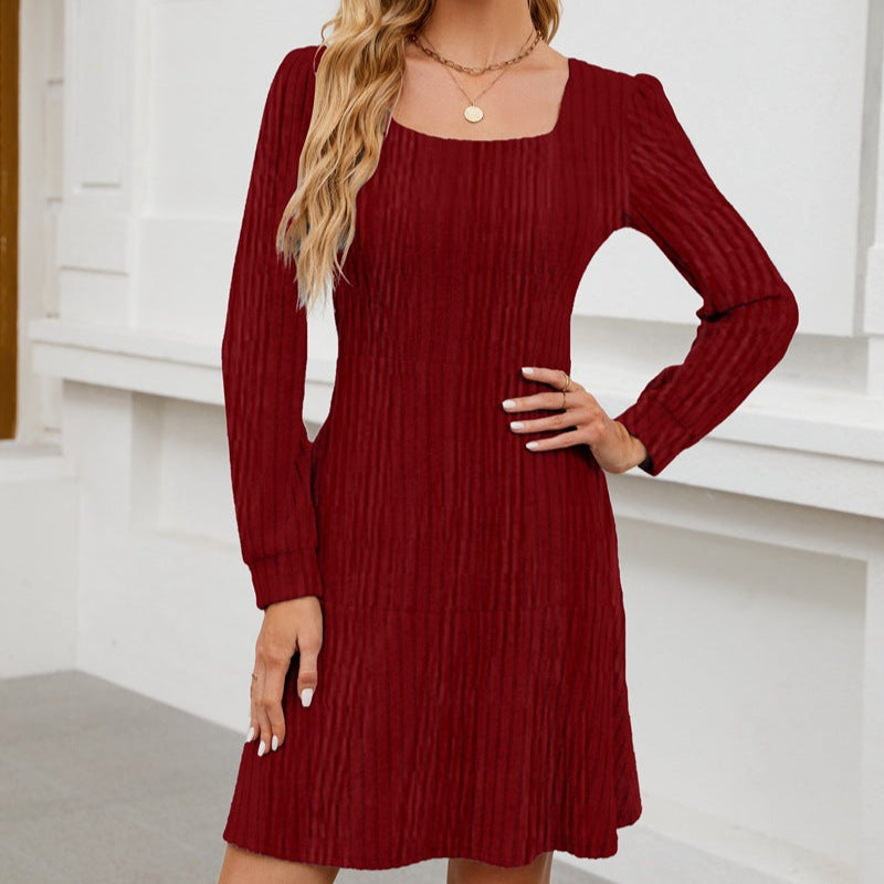 Vestido Con Escote Cuadrado Y Mangas Farol Con Bolsillos | Ideal Para Primavera Y Otoño