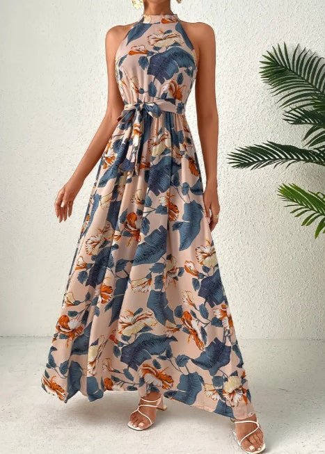 Vestido Bohemio con Estampado y Cintura Alta de Manga Larga | Ideal para Primavera y Verano