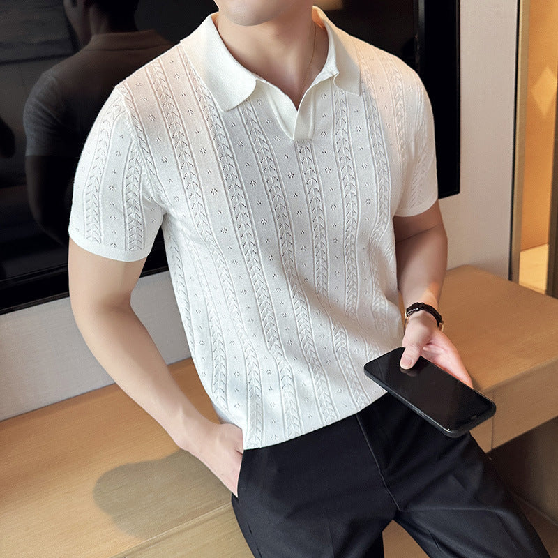 Camiseta de Punto con Cuello en V y Jacquard a Rayas | Ideal para Verano