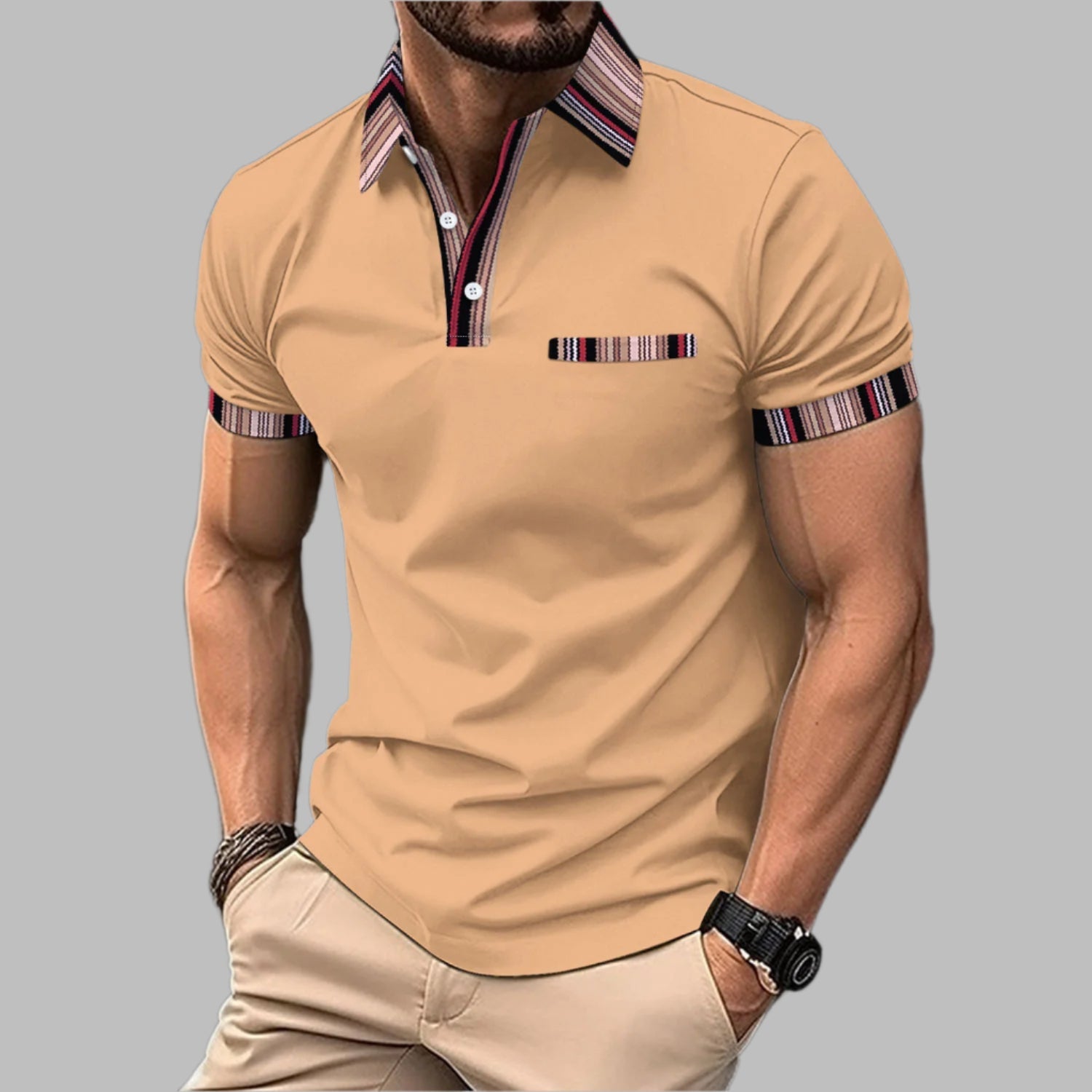 Camiseta de Manga Corta con Cuello Estampado y Botones | Ideal para el Verano