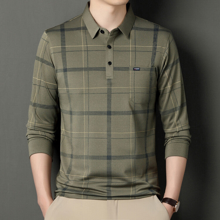 Camiseta de Hombre con Cuello Polo a Rayas de Manga Larga | Ideal para Otoño