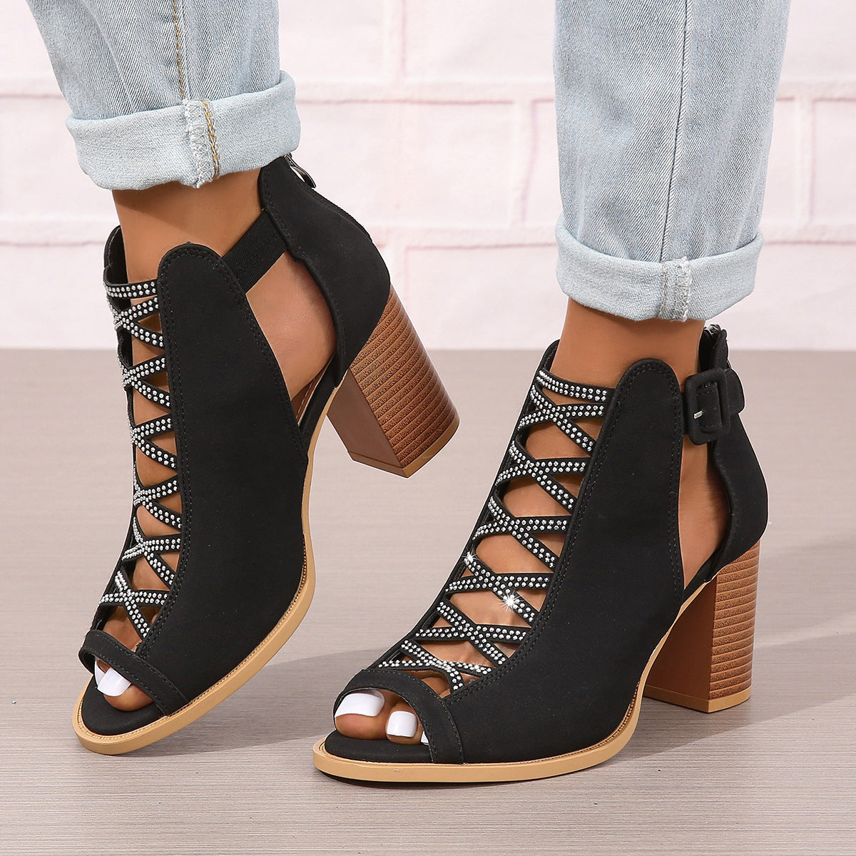 Sandalias De Tacón Alto Con Tacón Grueso Y Cremallera Trasera Para Mujer | Ideal Para Verano