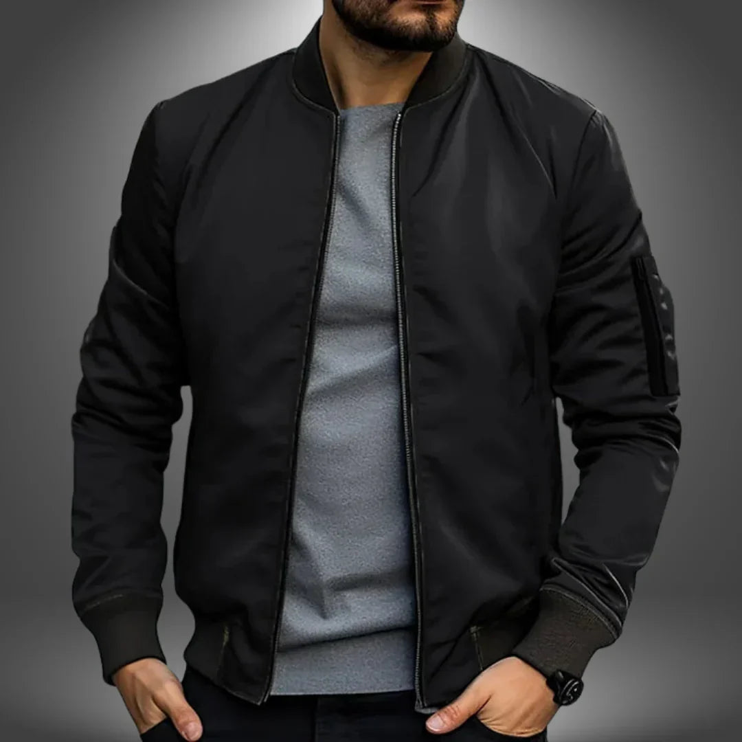 Cazadora Bomber de Primavera para Hombre con Puños Canalé y Bolsillo con Cremallera en la Manga
