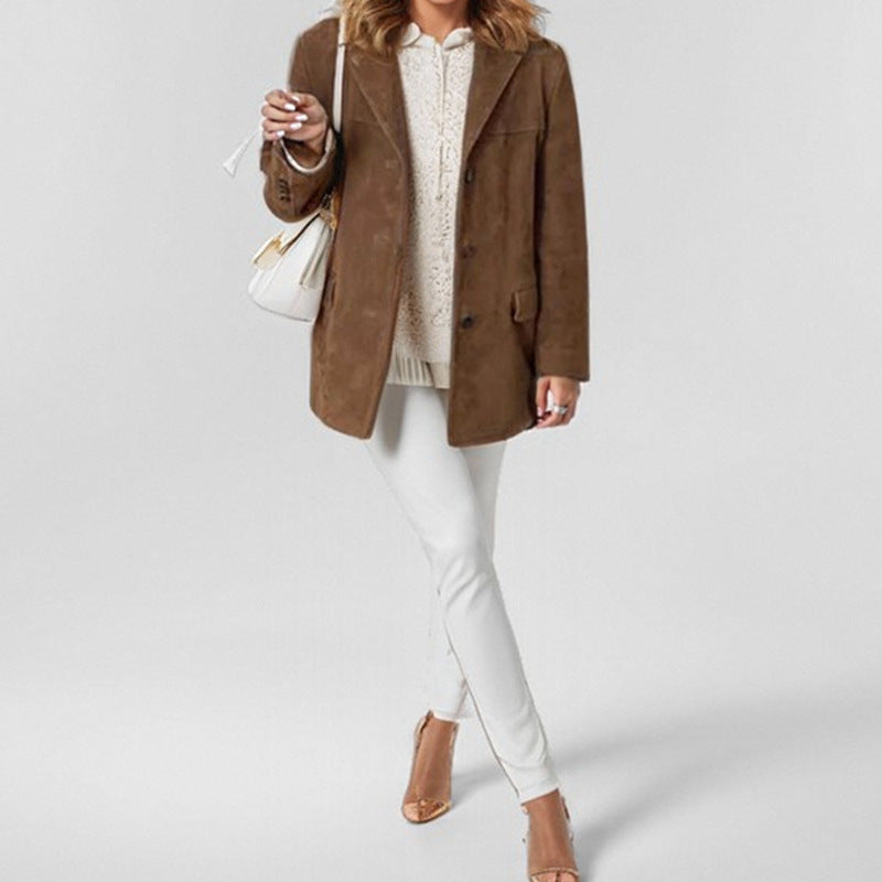 Blazer entallado de cuero para mujer con cierre de botones | Ideal para primavera y otoño