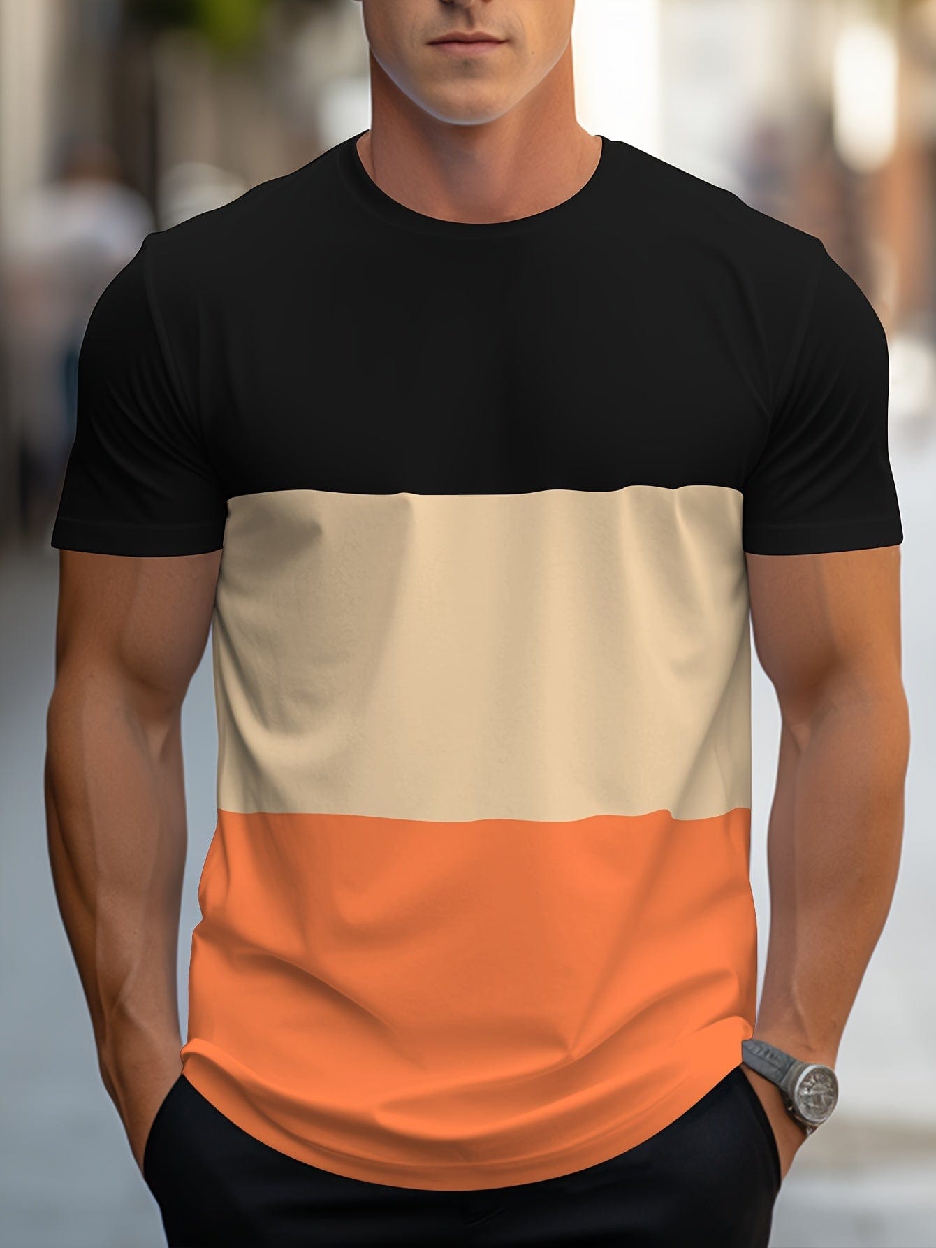 Camiseta de manga corta con diseño de rayas contrastantes