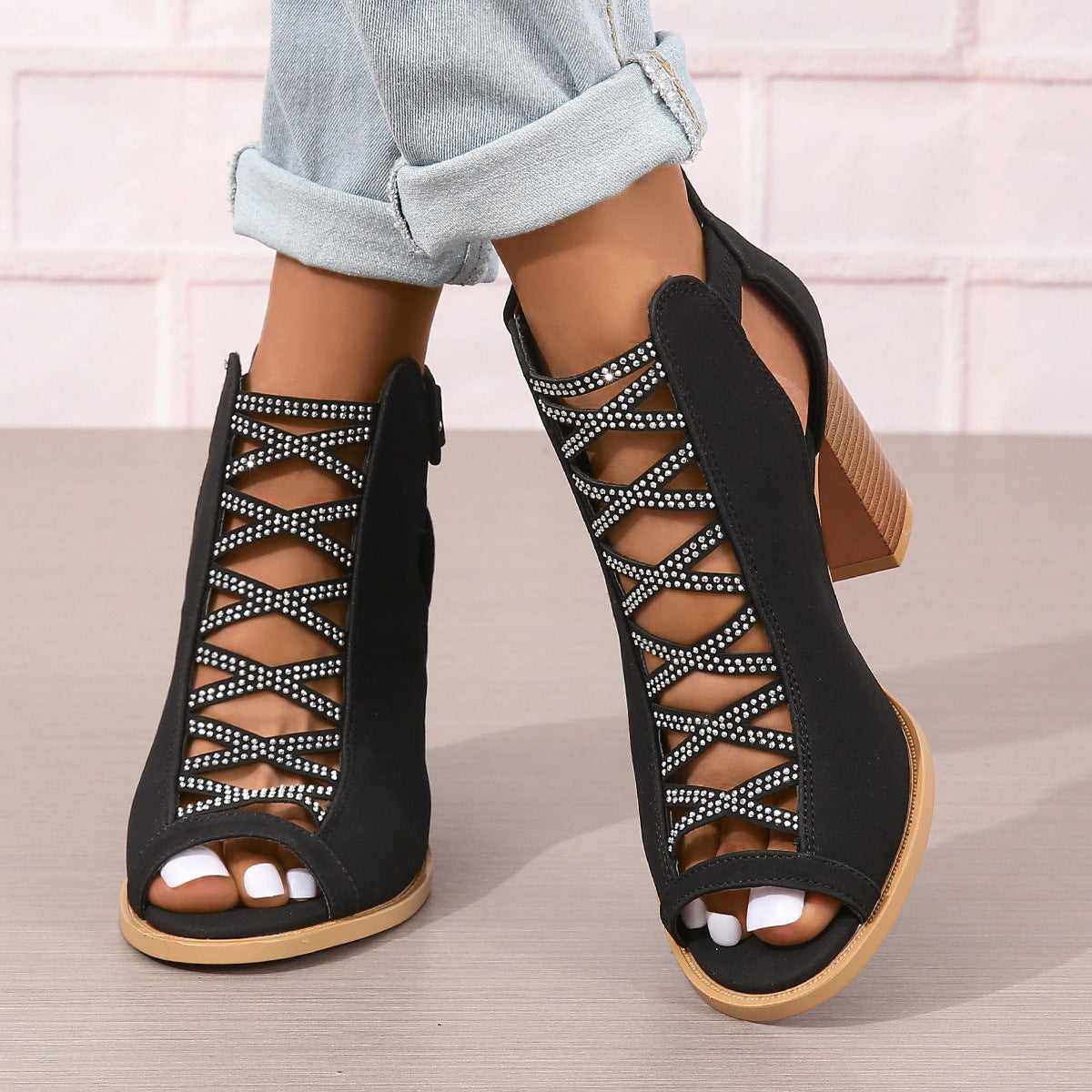 Sandalias De Tacón Alto Con Tacón Grueso Y Cremallera Trasera Para Mujer | Ideal Para Verano