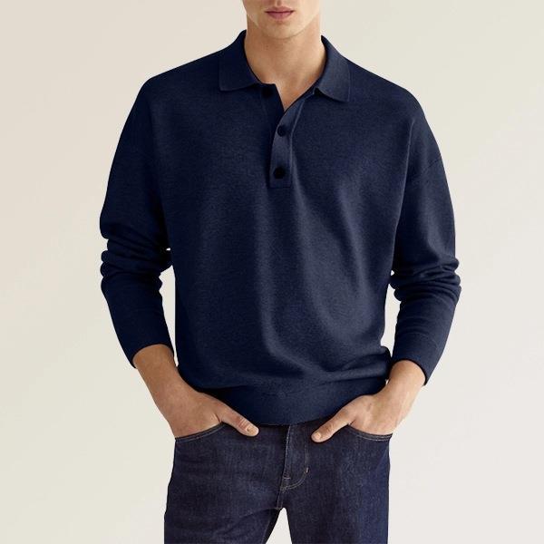 Camisa Polo de Hombre con Cuello en V y Botones de Manga Larga | Ideal para Otoño