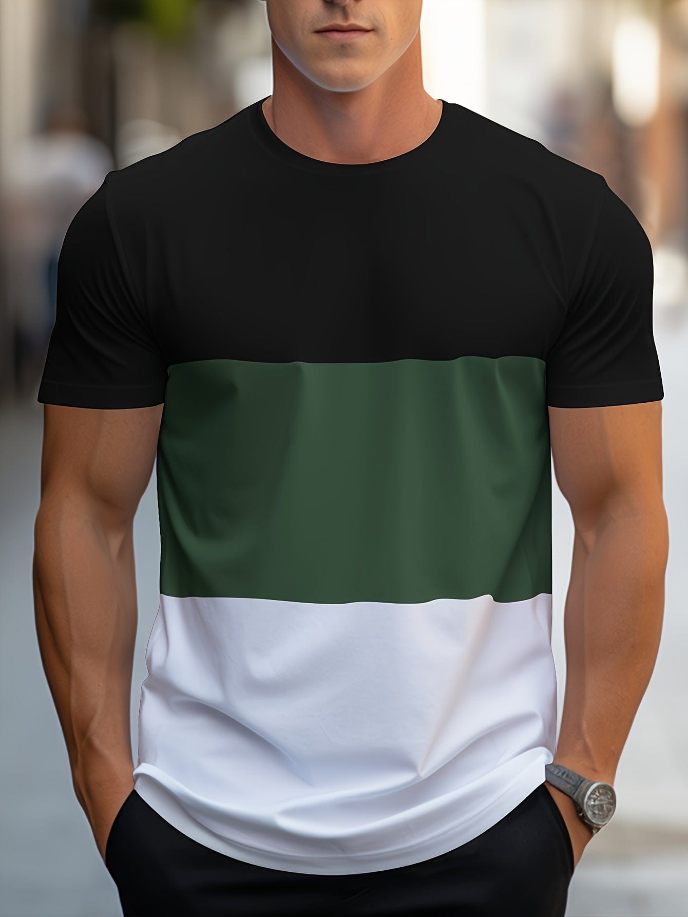 Camiseta de manga corta con diseño de rayas contrastantes