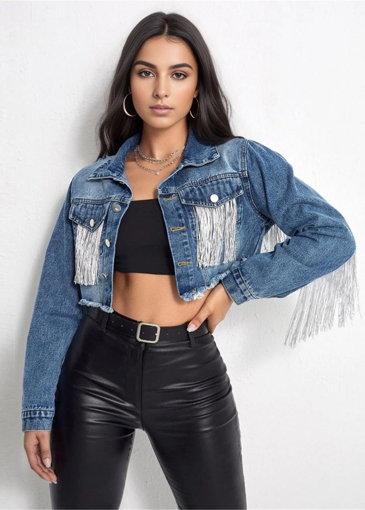 Chaqueta de Mezclilla con Flecos y Costuras | Ideal para Primavera y Otoño