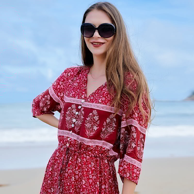 Vestido De Talla Grande Con Estampado Floral, Manga Larga Y Escote En V | Ideal Para Primavera Y Otoño