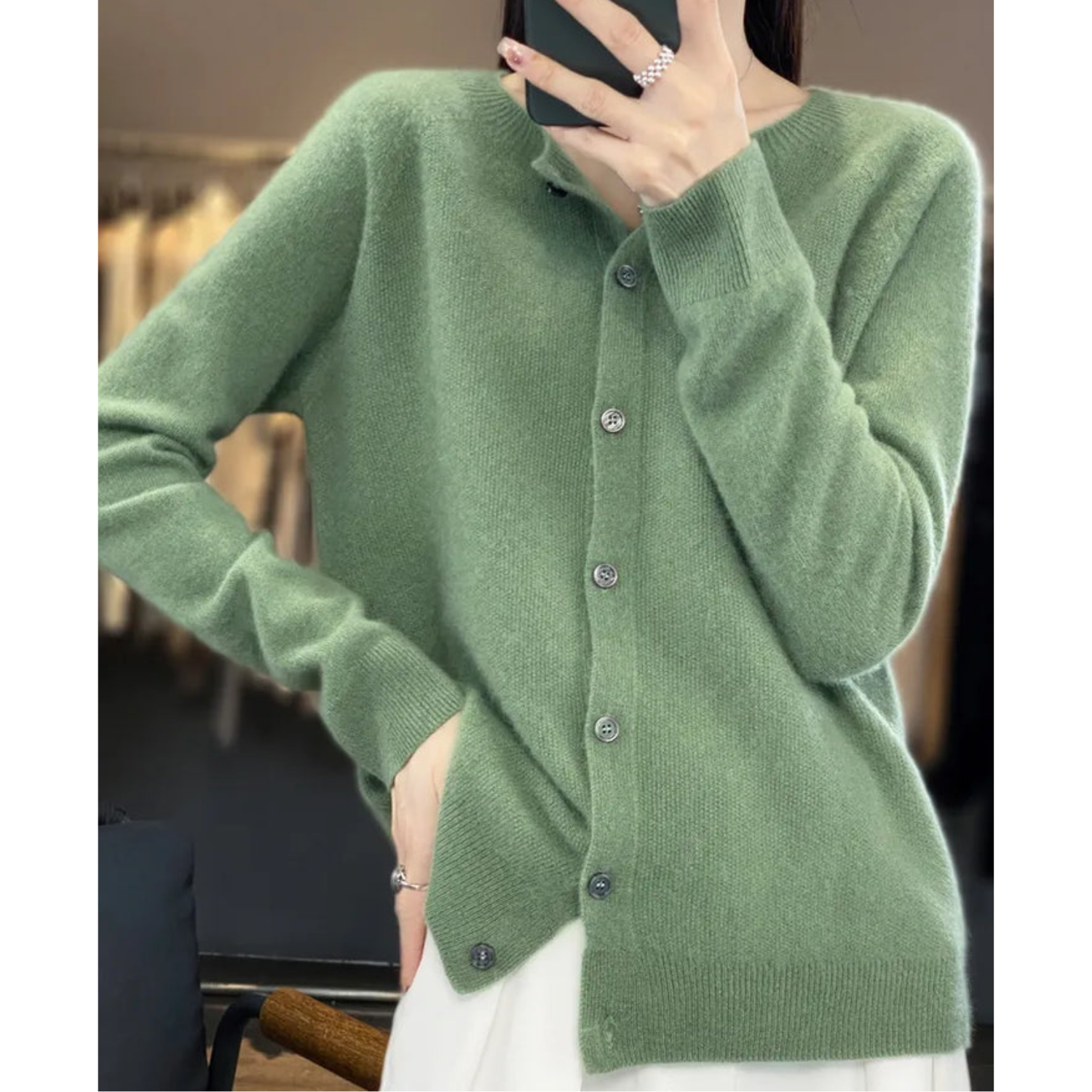 Cárdigan de punto suave con cuello redondo | Ideal para otoño e invierno