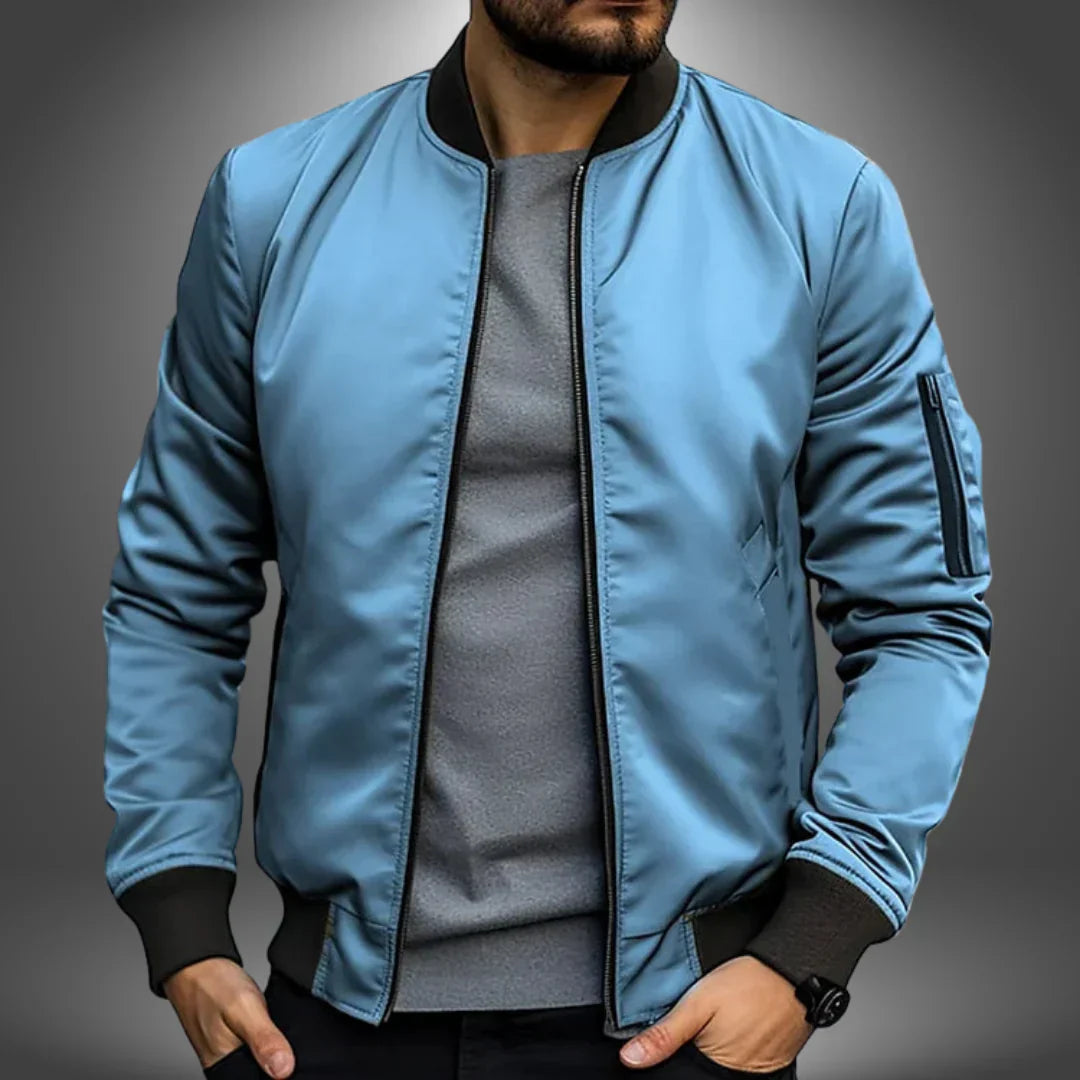 Cazadora Bomber de Primavera para Hombre con Puños Canalé y Bolsillo con Cremallera en la Manga