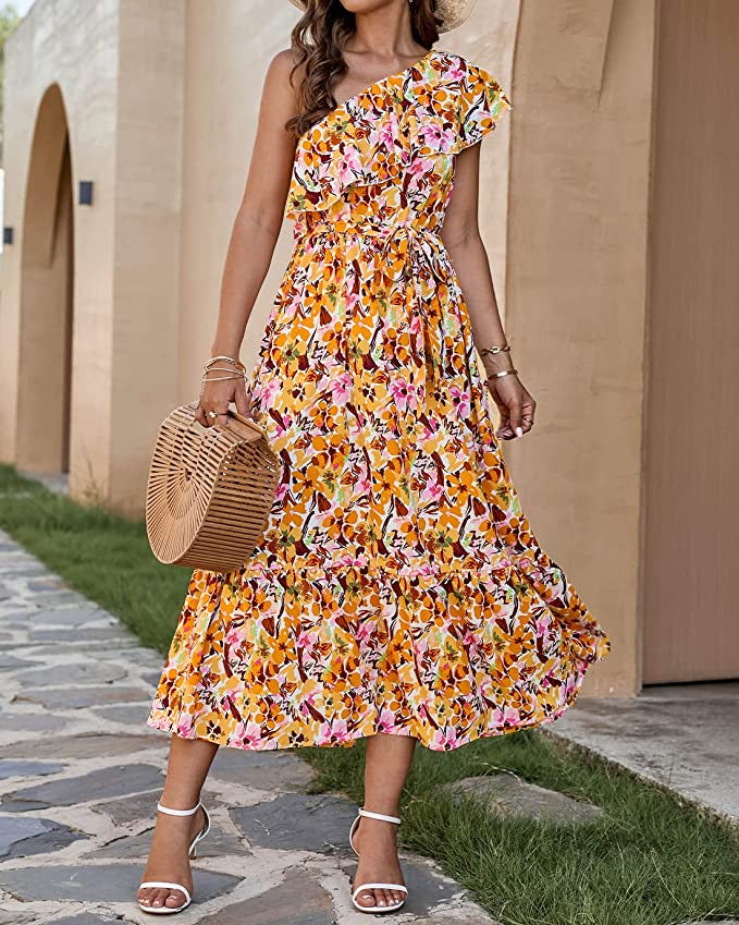 Vestido Bohemio sin Mangas de Talle Alto con Hombro Asimétrico | Ideal para Primavera y Verano
