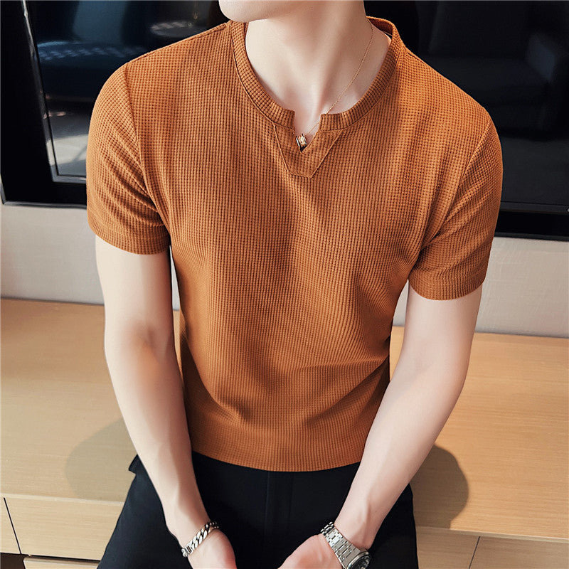 Camiseta de Hombre de Punto Waffle con Manga Corta Estilo Pullover | Ideal para Verano