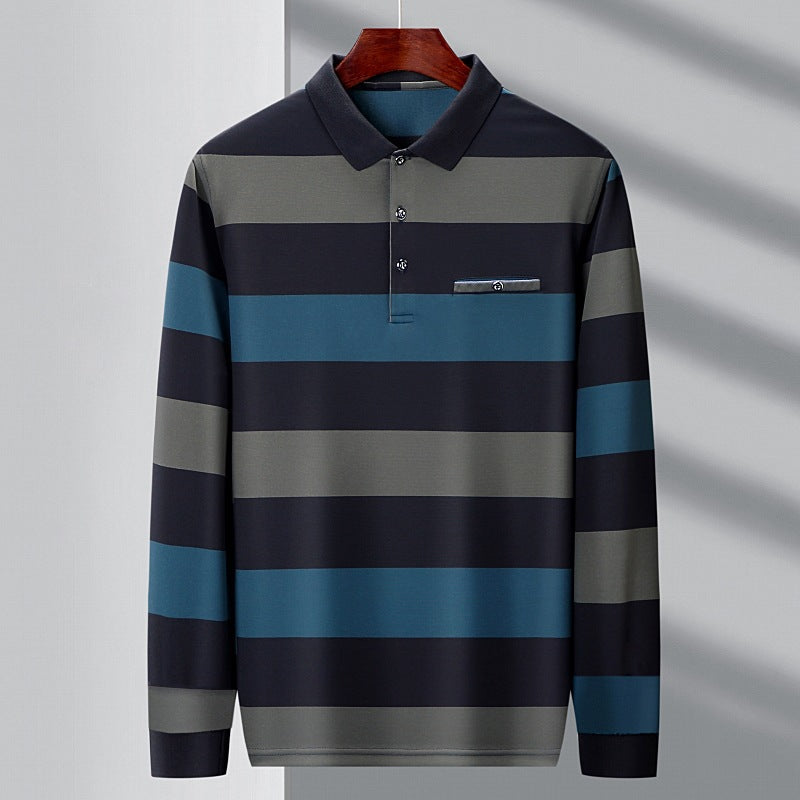 Camiseta de Manga Larga con Solapas y Rayas en Bloques de Color para Hombre | Ideal para Primavera y Otoño