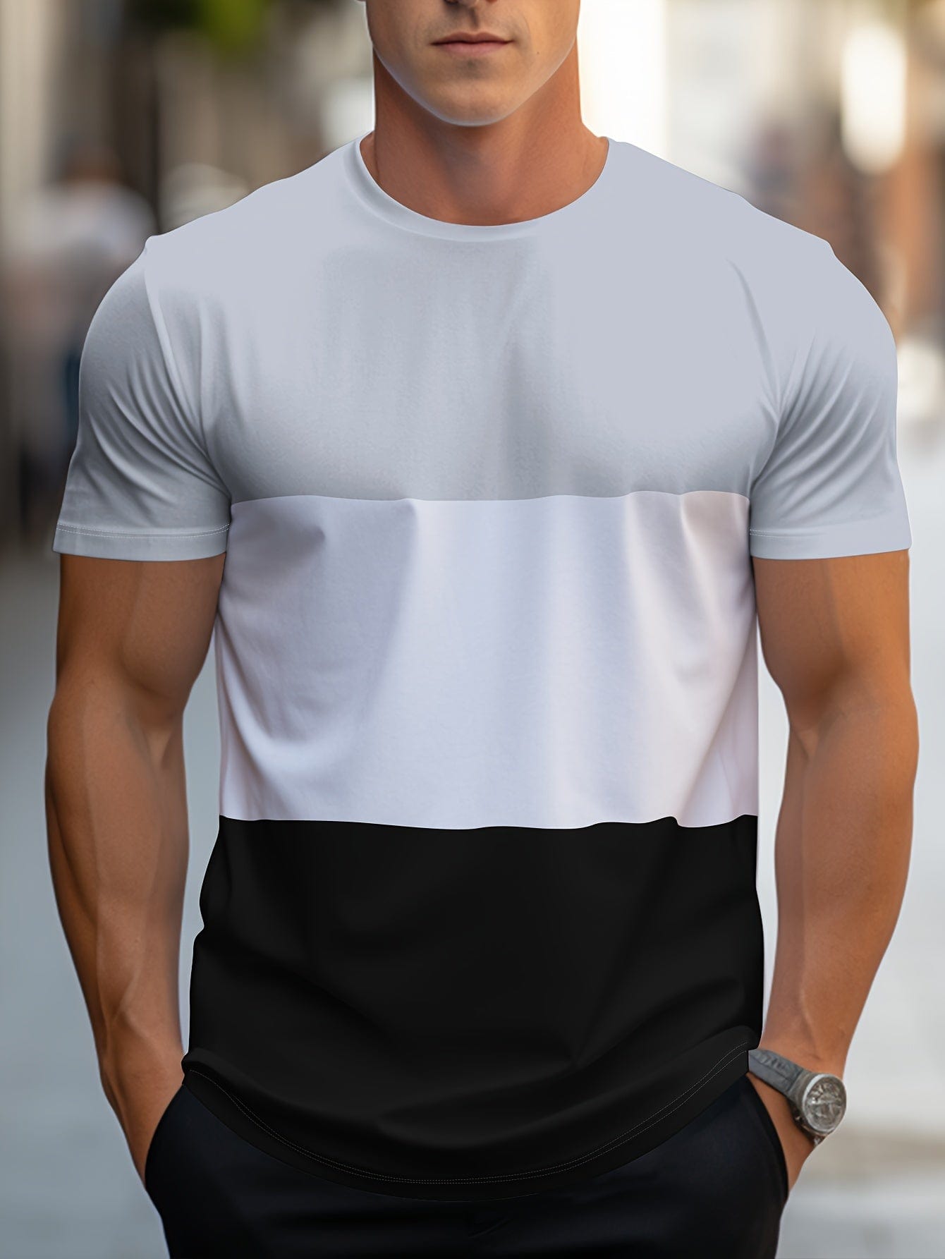 Camiseta de manga corta con diseño de rayas contrastantes