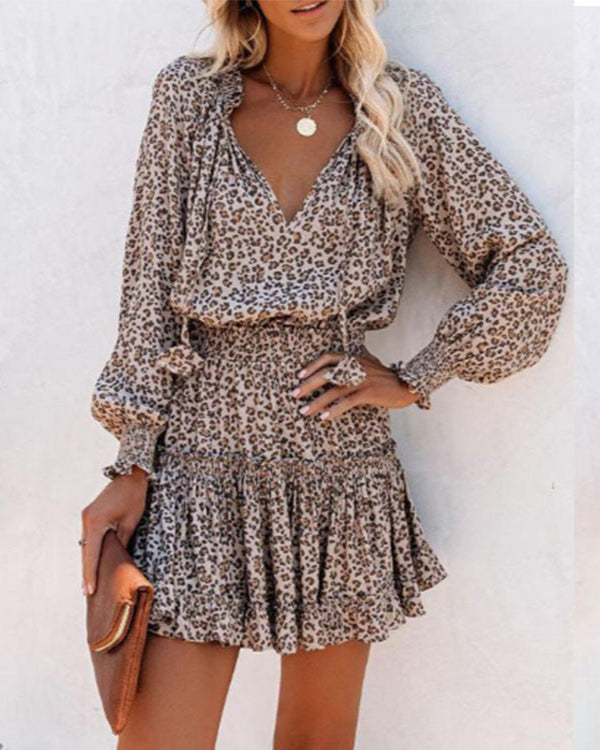 Vestido de Cintura con Mangas Largas, Manga Abullonada y Estampado Floral Patchwork | Ideal para Primavera y Otoño