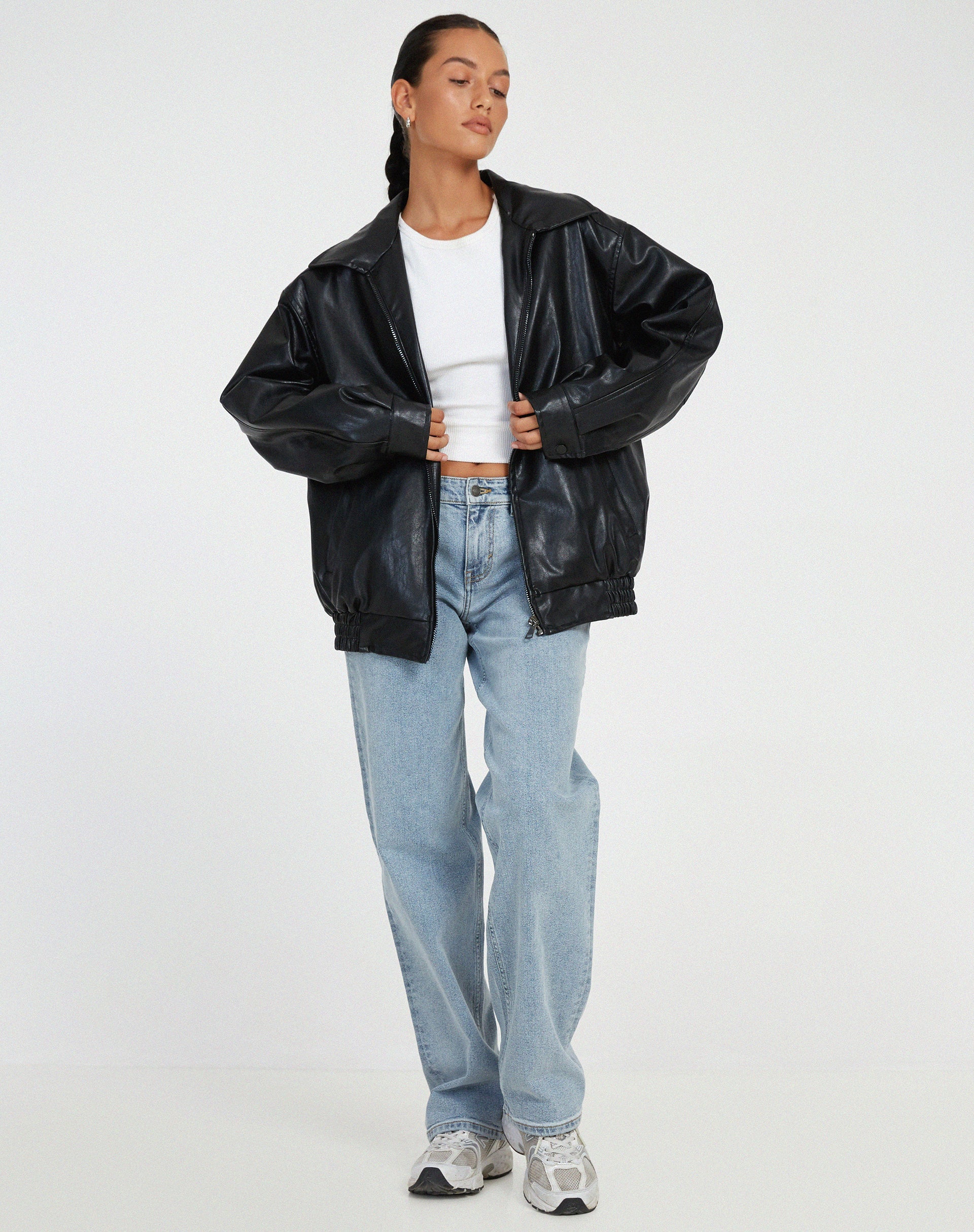 Chaqueta de cuero sintético oversize con corte holgado | Ideal para primavera y otoño