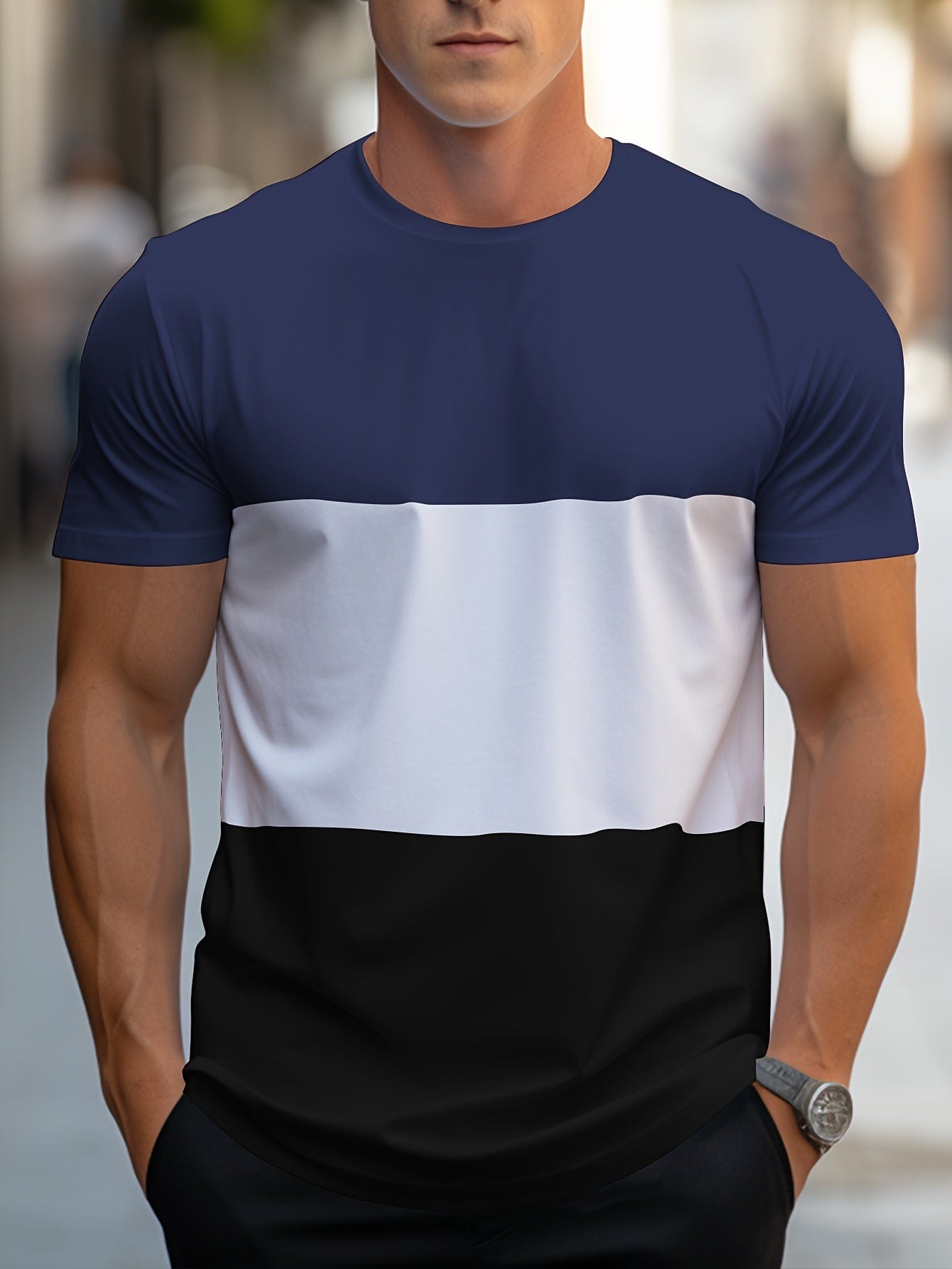 Camiseta de manga corta con diseño de rayas contrastantes