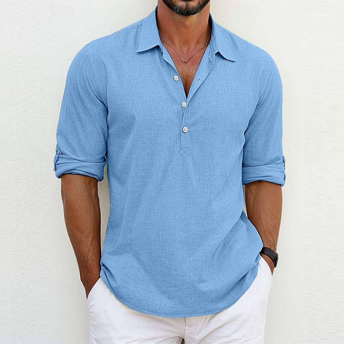 Camisa de Manga Larga con Cuello Polo Ideal para Todas las Estaciones