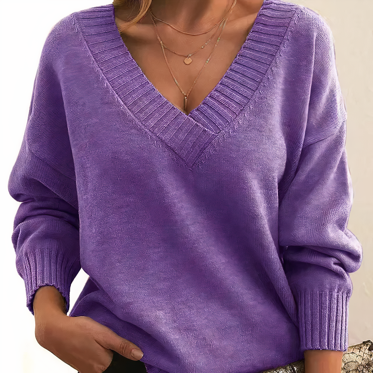 Suéter de punto suave con cuello en V | Ideal para otoño