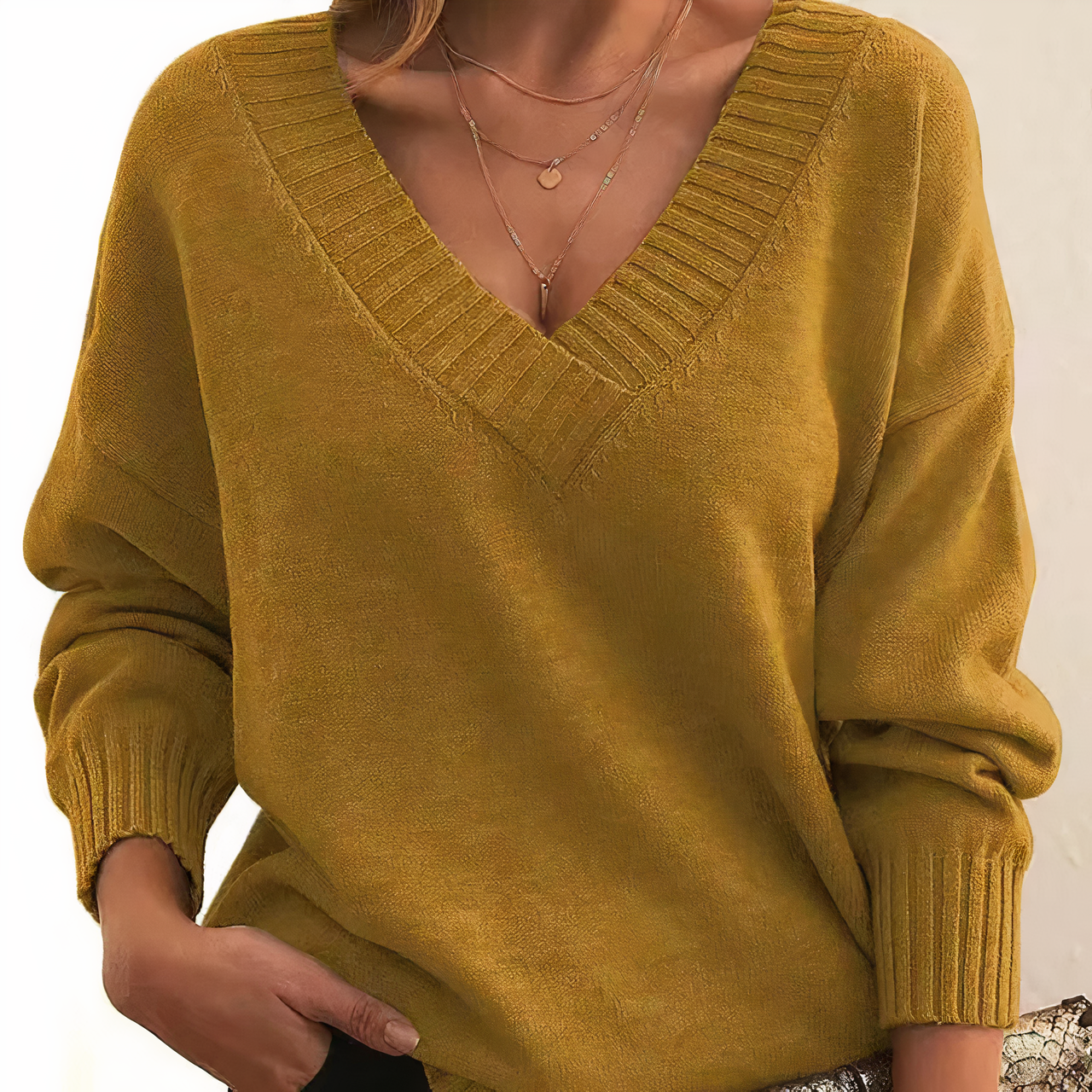 Suéter de punto suave con cuello en V | Ideal para otoño
