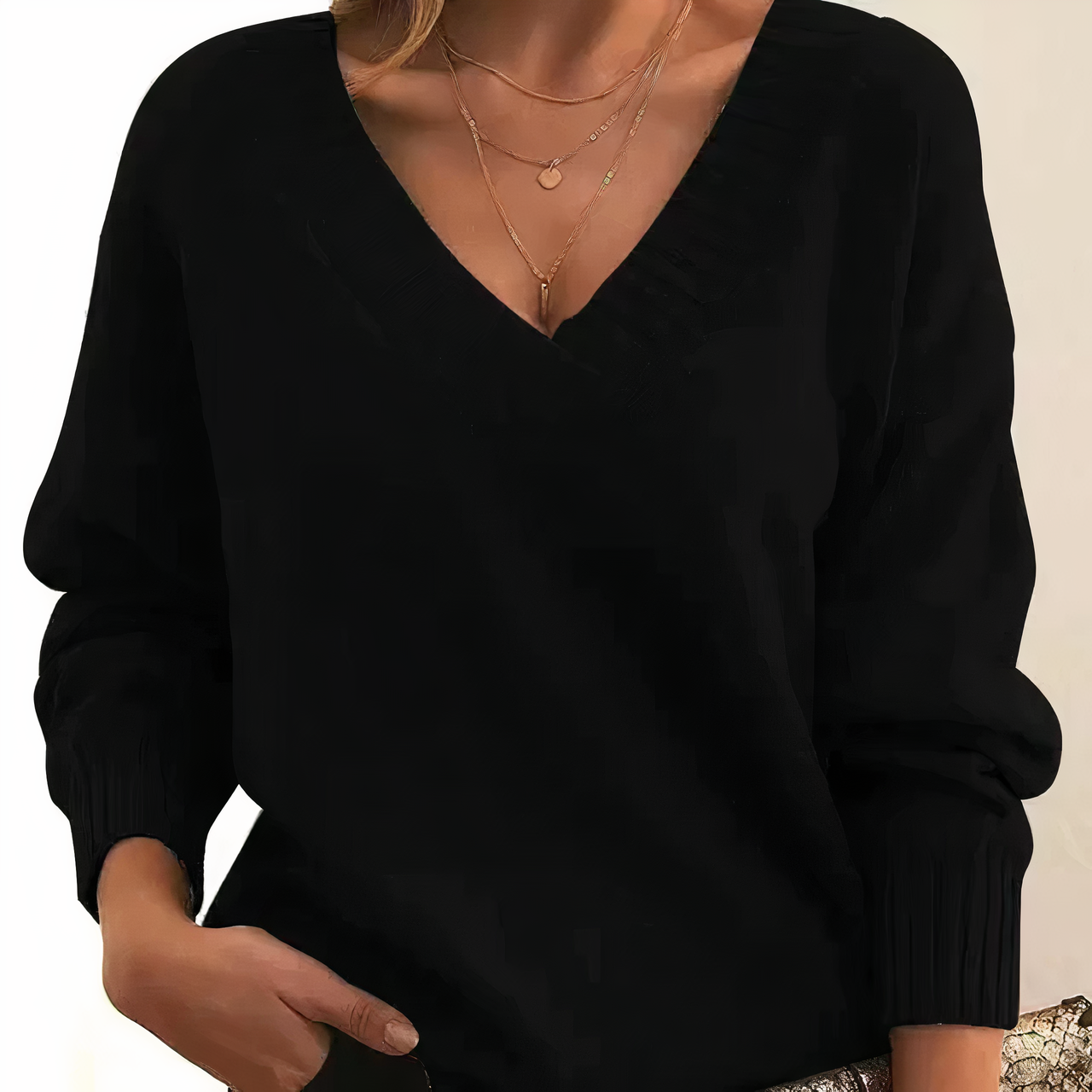 Suéter de punto suave con cuello en V | Ideal para otoño