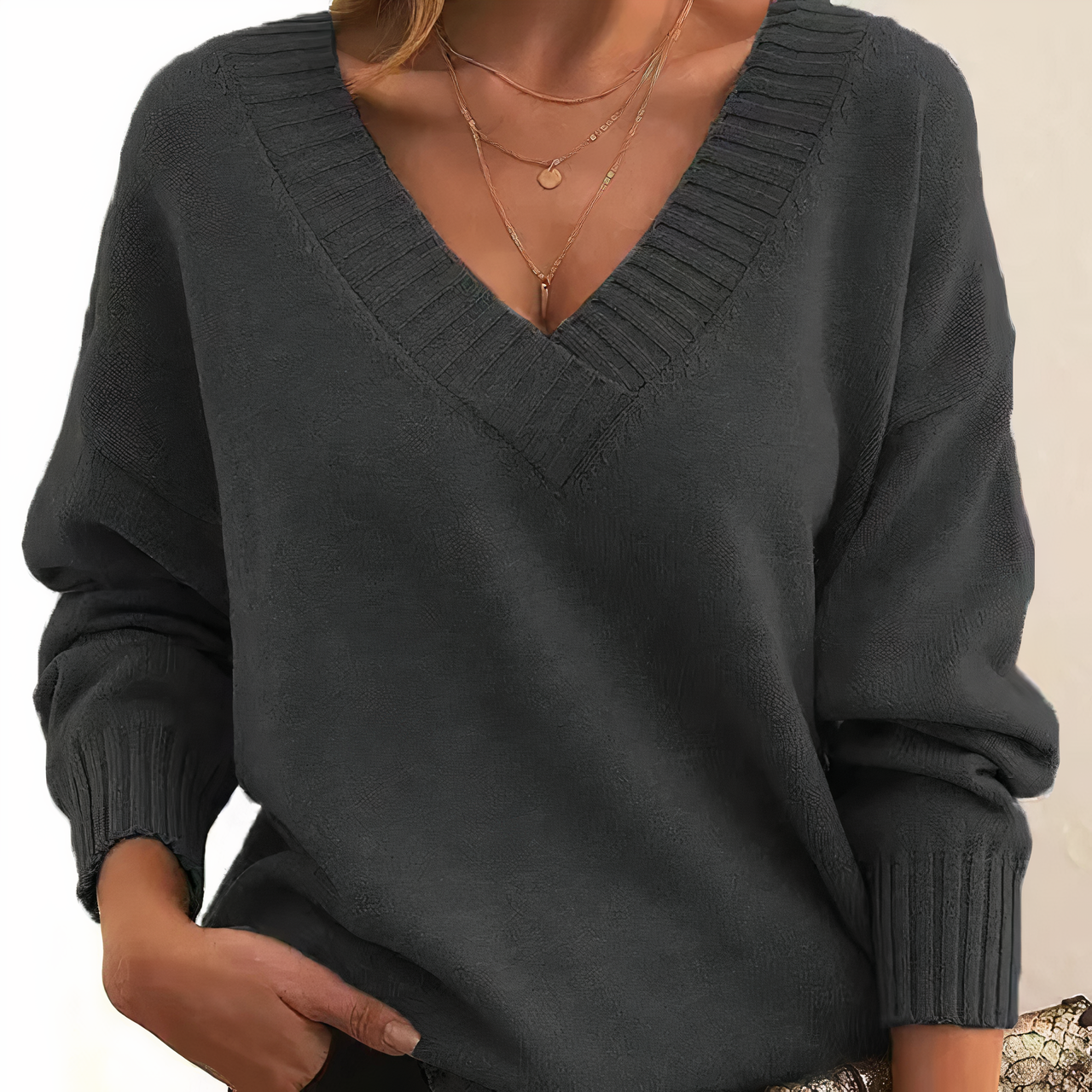 Suéter de punto suave con cuello en V | Ideal para otoño