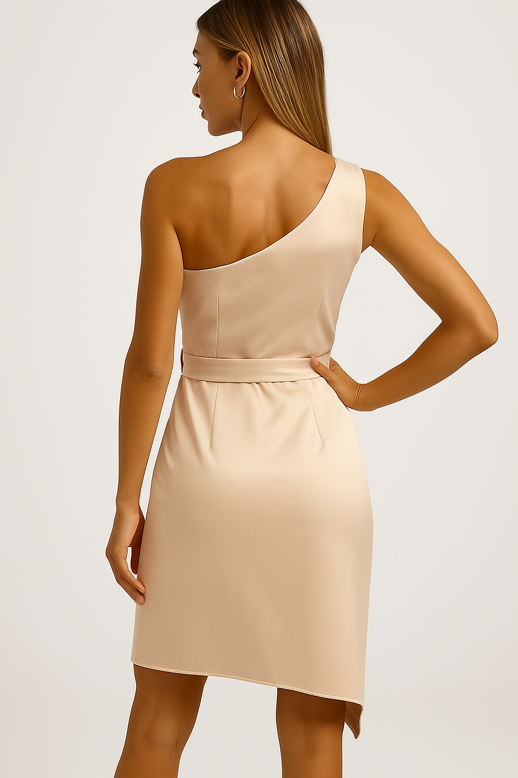 Vestido de Verano para Mujer de Un Solo Hombro con Cinturilla Definida