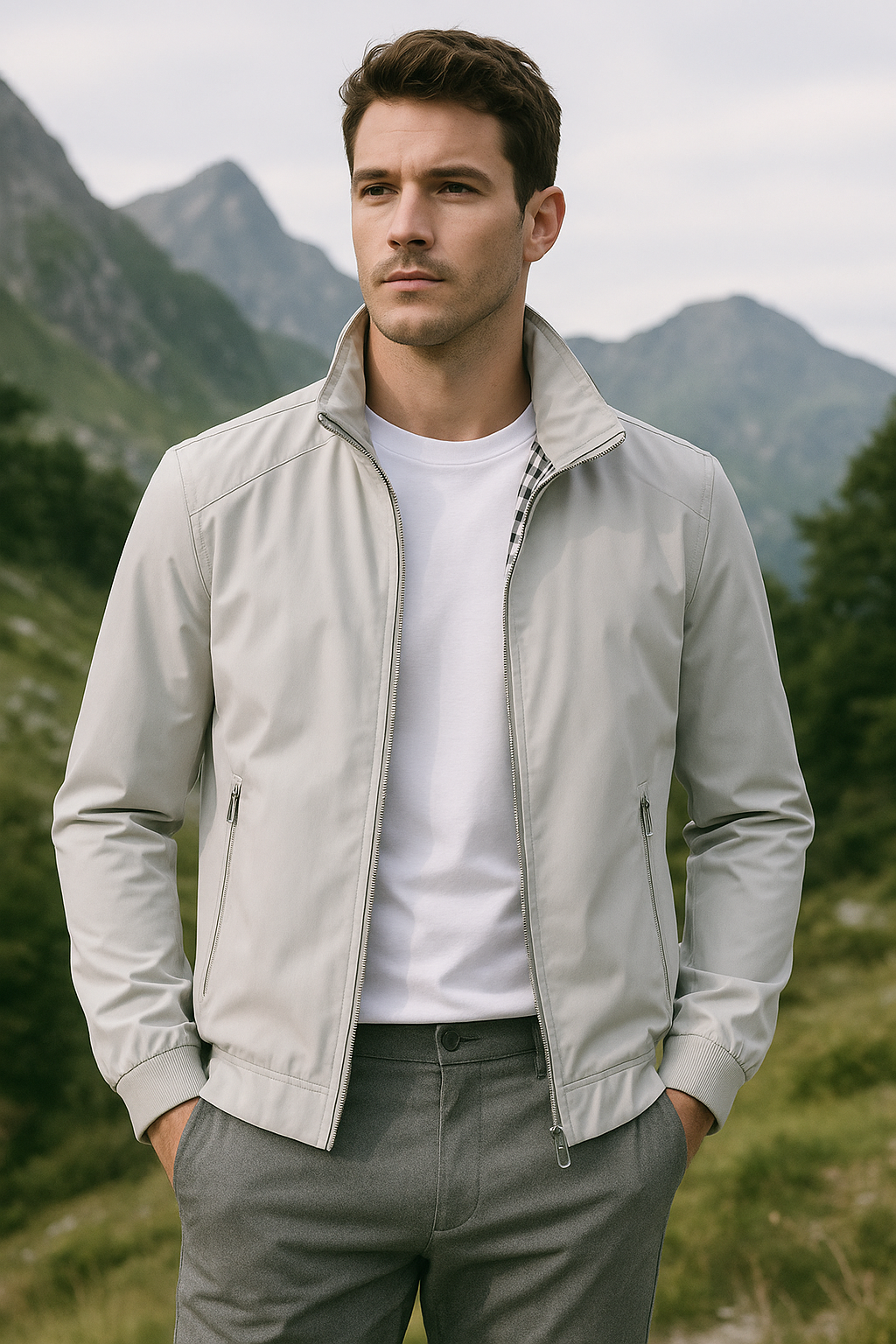 Chaqueta de Verano para Hombre a Prueba de Viento con Cierre de Cremallera y Forro Interior