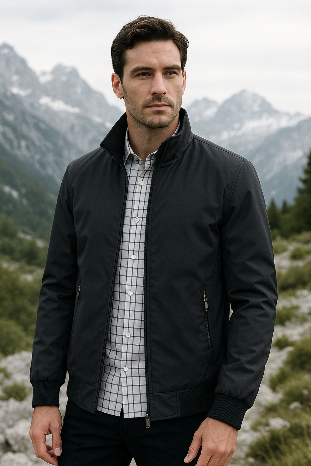 Chaqueta de Verano para Hombre a Prueba de Viento con Cierre de Cremallera y Forro Interior