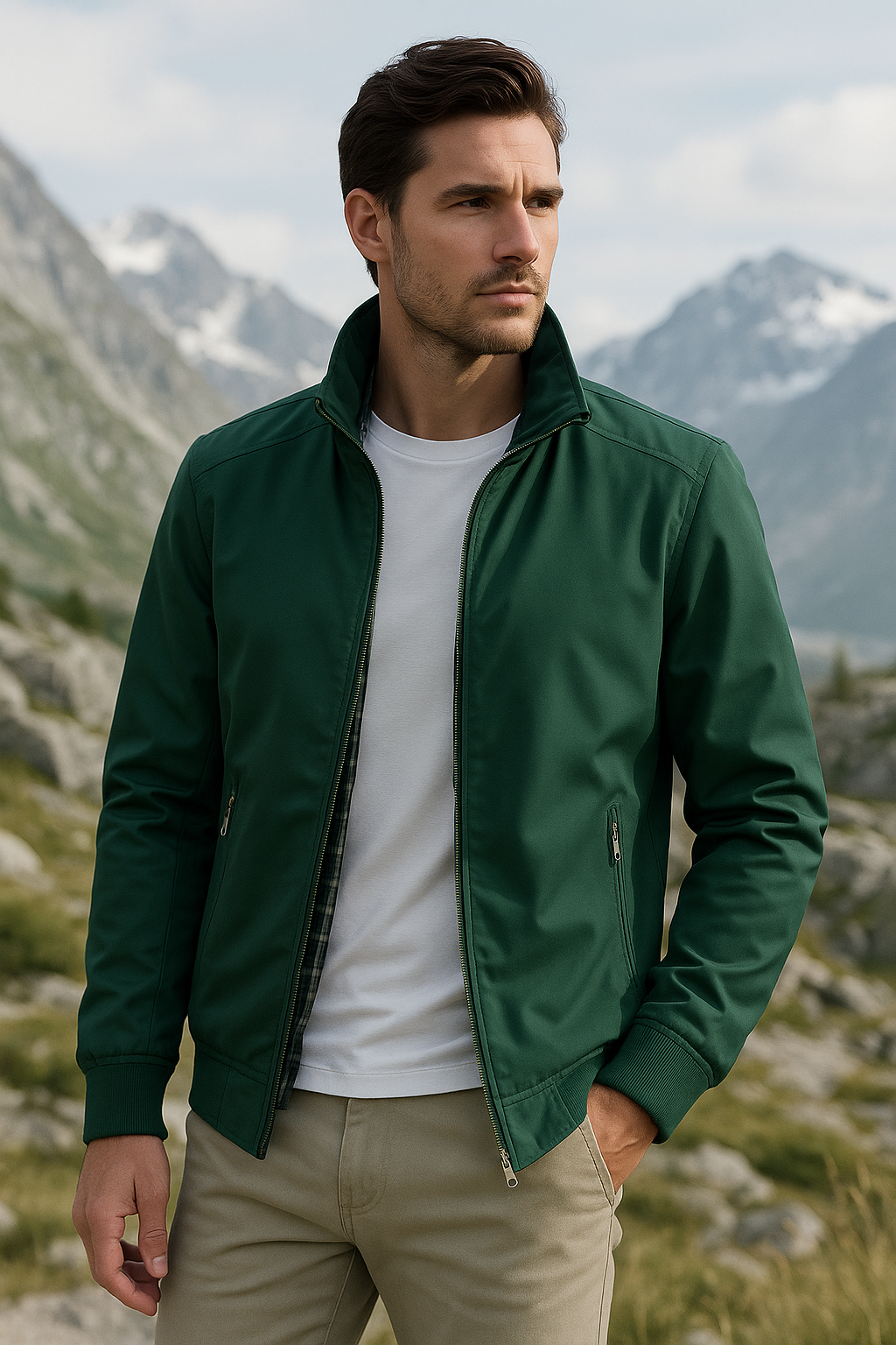 Chaqueta de Verano para Hombre a Prueba de Viento con Cierre de Cremallera y Forro Interior