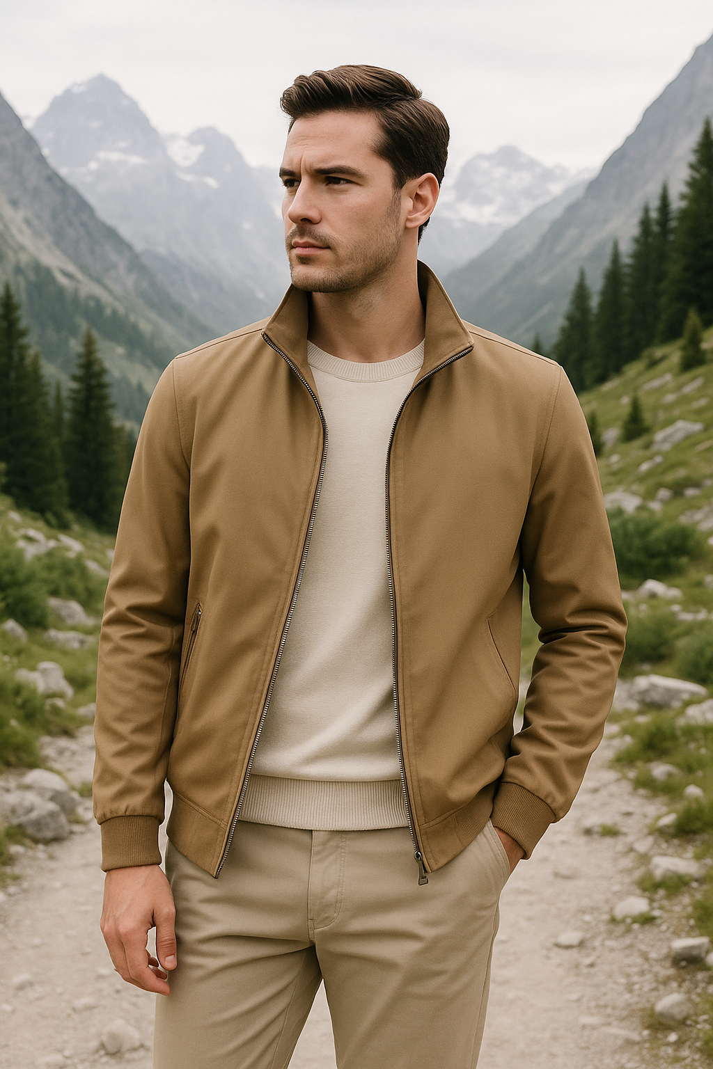 Chaqueta de Verano para Hombre a Prueba de Viento con Cierre de Cremallera y Forro Interior