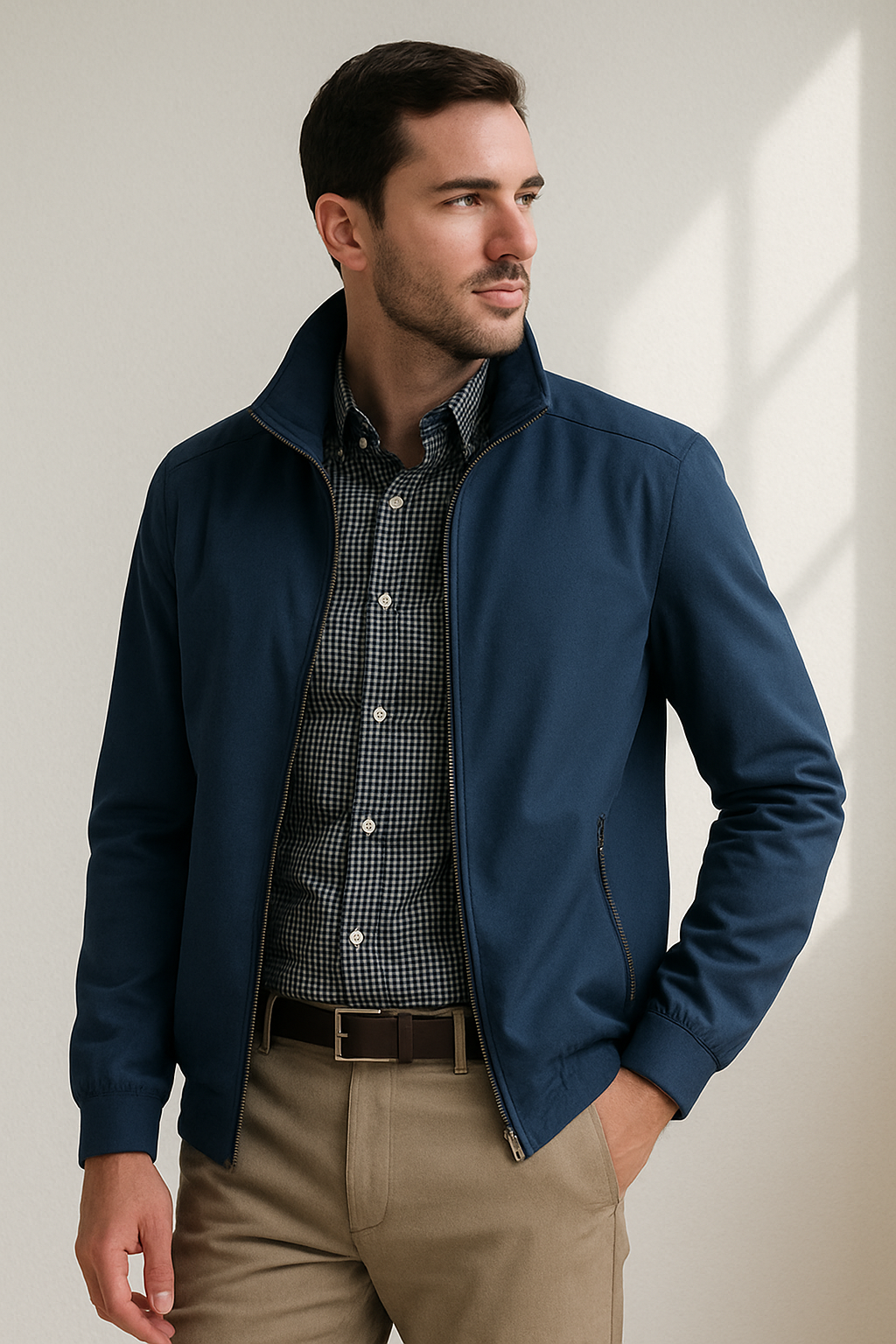 Chaqueta de Verano para Hombre a Prueba de Viento con Cierre de Cremallera y Forro Interior