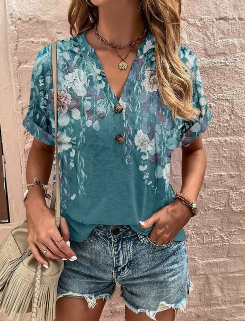 Camisa de Mujer con Cuello en V y Detalles de Botones | Ideal para Primavera y Otoño