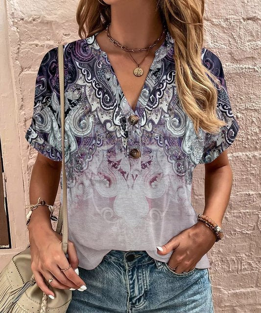 Camisa de Mujer con Cuello en V y Detalles de Botones | Ideal para Primavera y Otoño