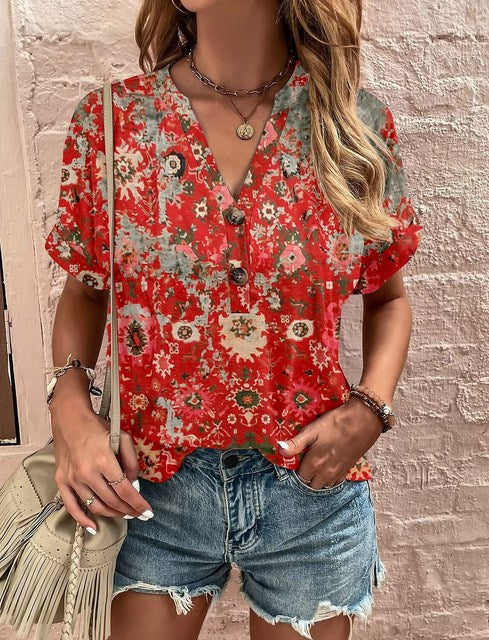 Camisa de Mujer con Cuello en V y Detalles de Botones | Ideal para Primavera y Otoño