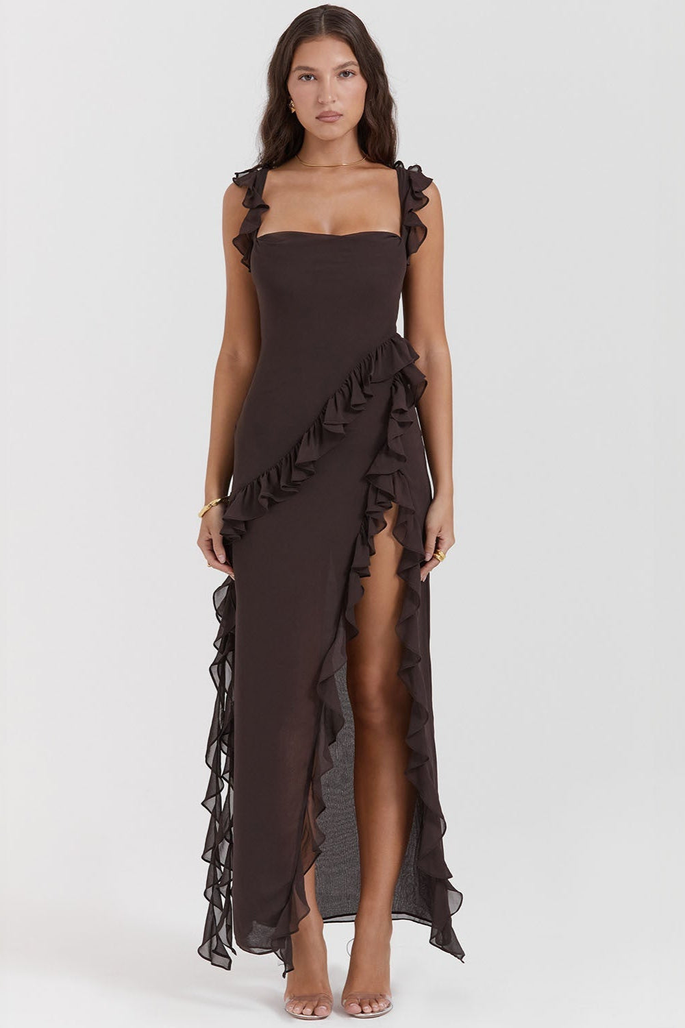 Vestido Largo con Volantes y Abertura Frontal | Ideal para Primavera y Verano