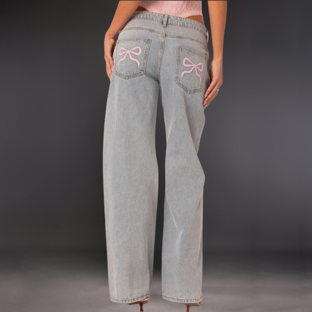 Jeans retro con detalle de lazo y corte recto ideales para primavera y verano