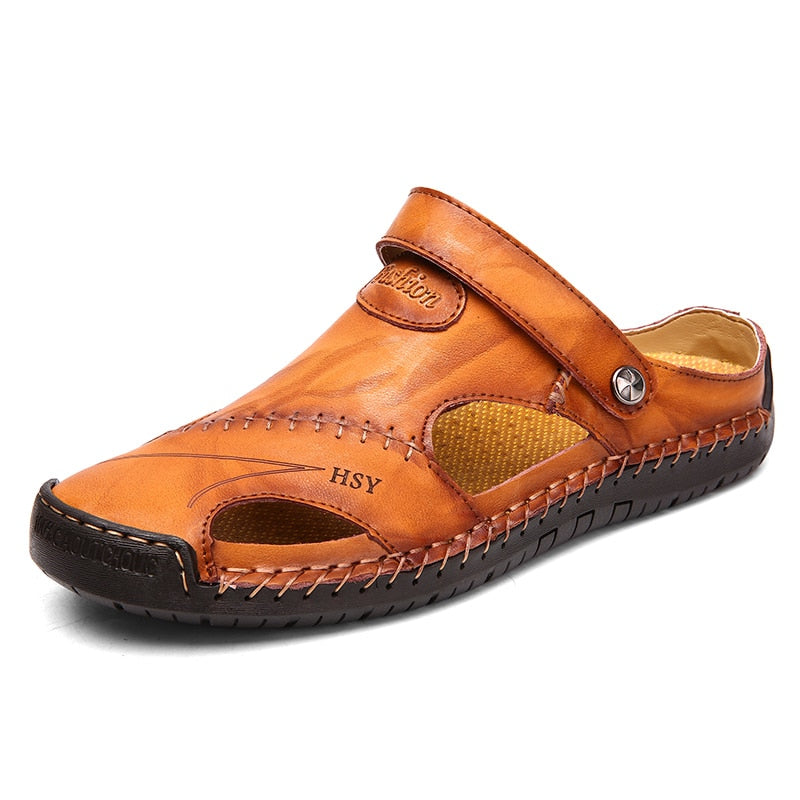 Sandalias de Cuero Cosidas a Mano para Hombre con Diseño Transpirable | Ideal para Verano