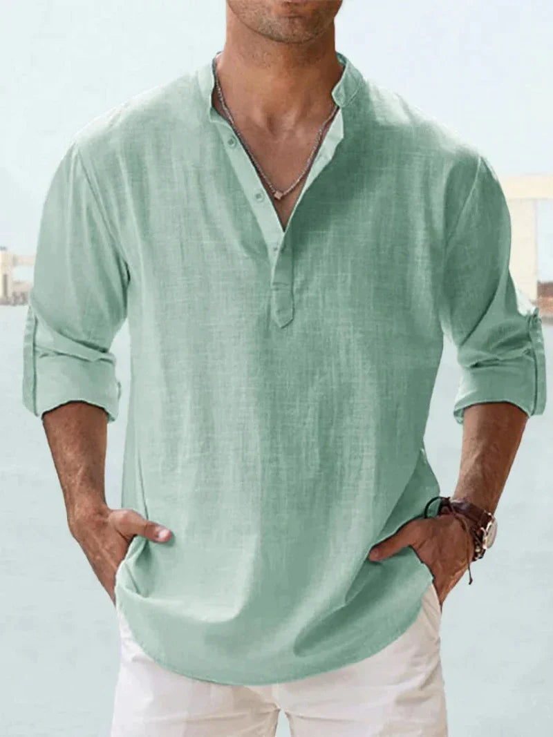 Camisa de Lino Ligera para Hombre con Cierre de Botones | Ideal para Verano